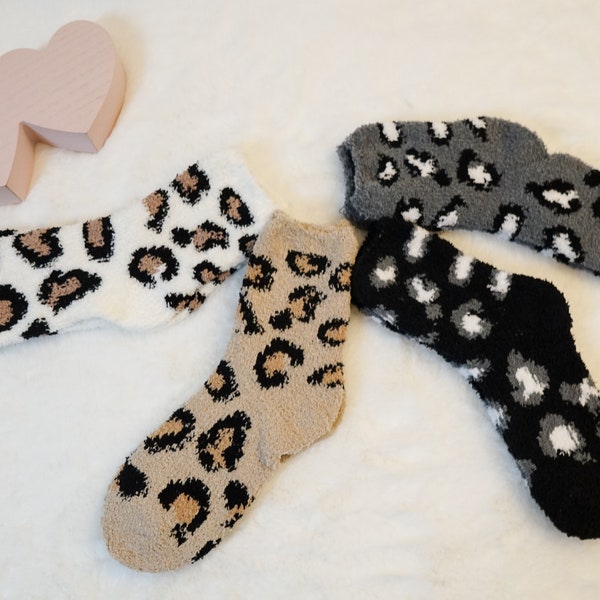 Leopard Designed  Winter  Fuzzy Soft Comfy Warm Socks /Cozy Socks/Gift for her/Self Gift/Holiday Gift/Bridal party/ Unique socks/winter item
