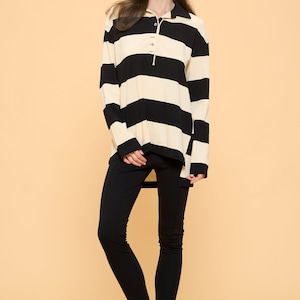 Cute simple Bold Striped Collar neck Jersey knit Long Sleeve top/Cute casual top/modern/minimalist/basic tunic top/oversize comfy top/unique image 9