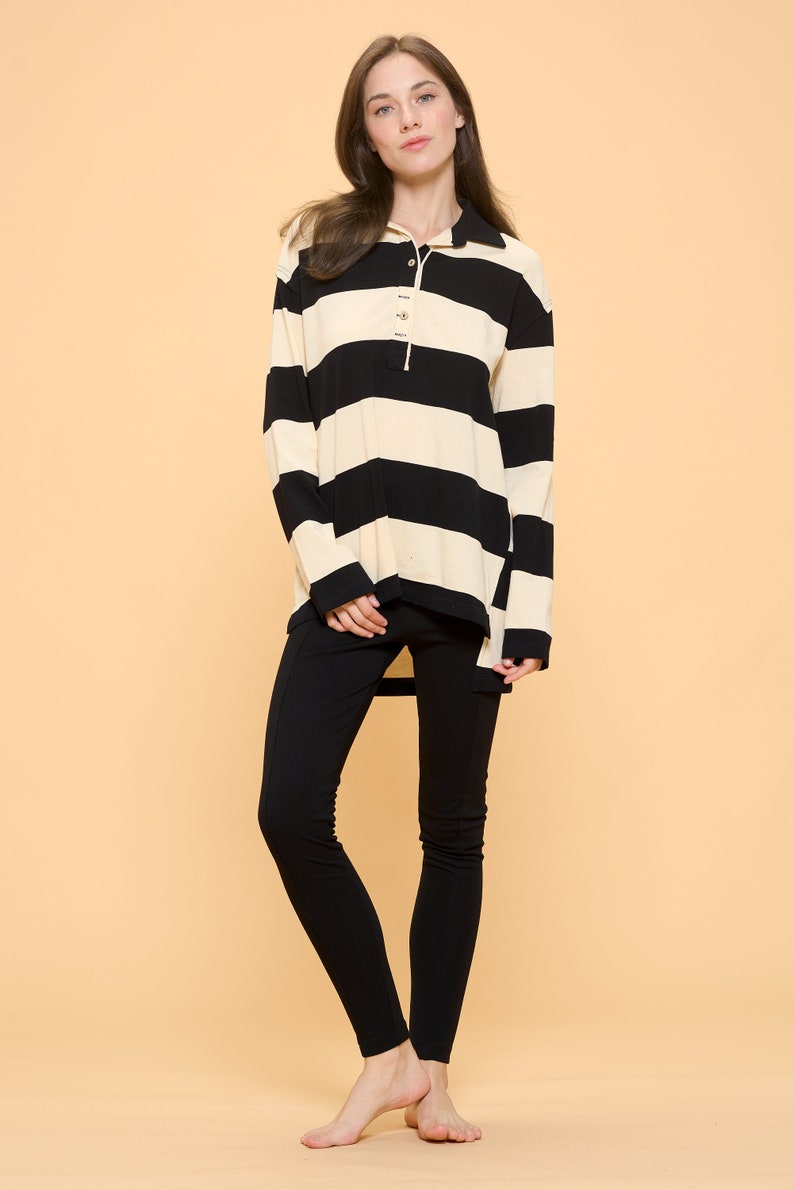 Cute simple Bold Striped Collar neck Jersey knit Long Sleeve top/Cute casual top/modern/minimalist/basic tunic top/oversize comfy top/unique image 9