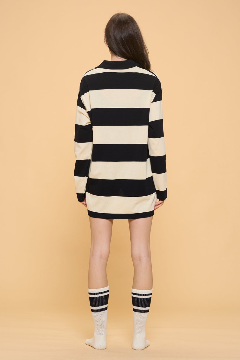 Cute simple Bold Striped Collar neck Jersey knit Long Sleeve top/Cute casual top/modern/minimalist/basic tunic top/oversize comfy top/unique image 7