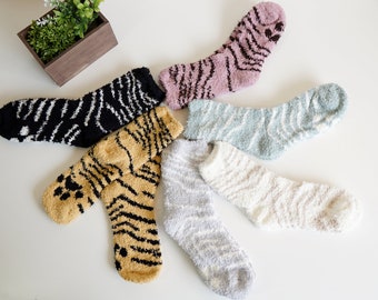Cute Multi Color Tiger / Cat Paw Designed Winter Fuzzy Soft Cozy Socks/Gift For Her/Self Gift/Holiday Gift