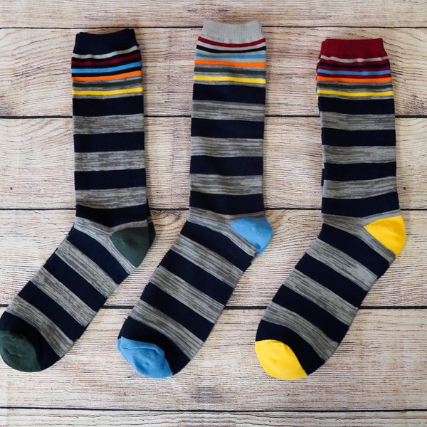 Men's Multi Color Striped Dressy Casual Crew Socks (3Pairs) tube socks Gift for Him