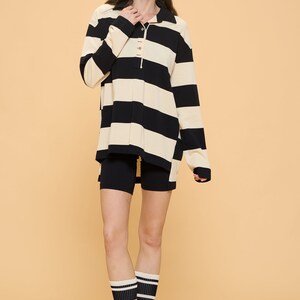Cute simple Bold Striped Collar neck Jersey knit Long Sleeve top/Cute casual top/modern/minimalist/basic tunic top/oversize comfy top/unique image 6