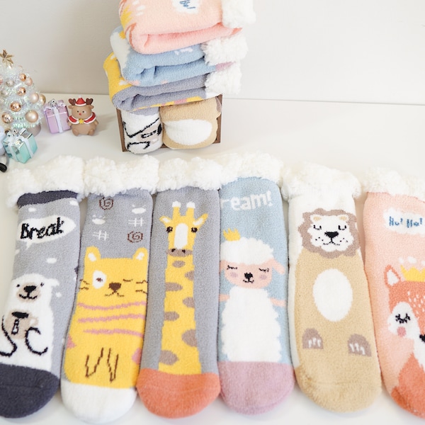 Cute Soft Cozy Animal Slipper Socks/Non-slip / winter socks/Holiday gift/ Unique/Comfy loungewear socks / Gift for her/ Self Gift/Must have