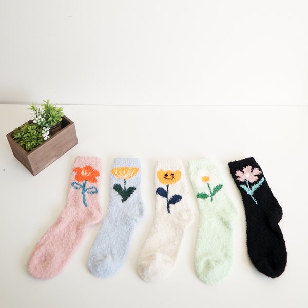 Cute Multi Flower Petal Designed Fuzzy Soft Socks/unique socks/comfy/cozy socks/bridal party gifts/Gifts for her/Self Gifts/valentine's Day