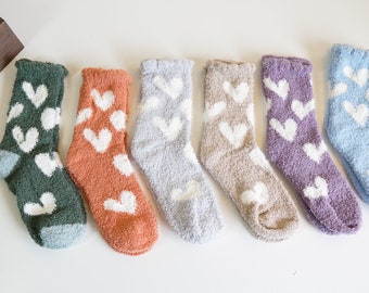 6 Pairs Bundle Cute Heart Designed Winter Fuzzy Warm Soft Socks /Gift for her/ Self Gift/Holiday Gift /Must Haves/Party gifts