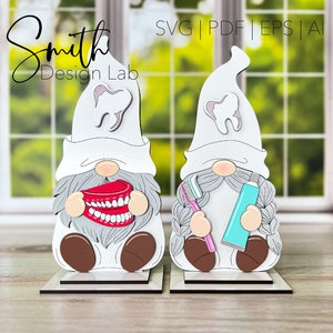 Dentista ortodoncista Gnomo estante en capas Niñera Glowforge SVG Archivo de corte láser digital Diseño hecho a mano Decoración de madera Regalo
