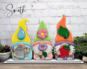 Garden Gnomes SVG / Spring Standing Gnome Shelf Sitter / DIY Paint Kit SVG / Glowforge Laser / SmithDesignLab