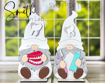 Dentist Orthodontist Gnome Layered Shelf Sitter Glowforge SVG Digital Laser Cut File Handmade Design Wood Decor Gift