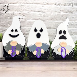 Ghost Gnomes Shelf Sitter Fall Holiday Glowforge Digital SVG Archivo Descargar EPS PDF