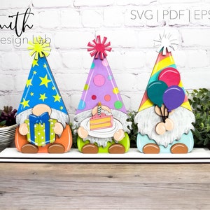Birthday Gnomes Shelf Sitter Glowforge Laser Cut Digital File SVG