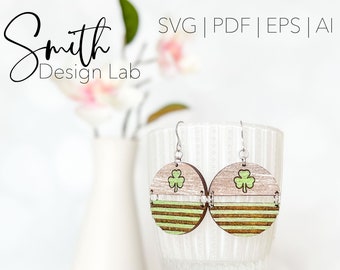 St. Patrick's Shamrock Irish Stripe Split Circle Design Pendiente Digital Laser Cut File Glowforge Diseño hecho a mano Joyería de madera Regalo de vacaciones