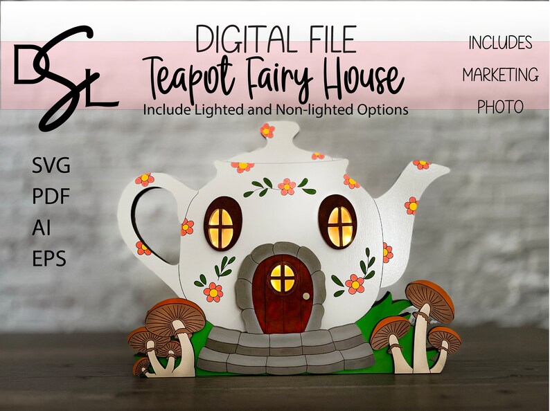 Lighted Teapot Fairy House SVG Digital Laser Cut Etsy