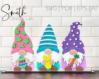 Gnomos de Pascua, SVG de Pascua, archivo de cuidador de estantería, archivo SVG láser Glowforge