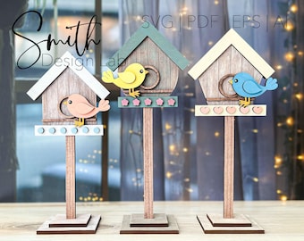 Bird House Shelf Sitter File / Glowforge SVG Digital Laser Cut File / SmithDesignLab