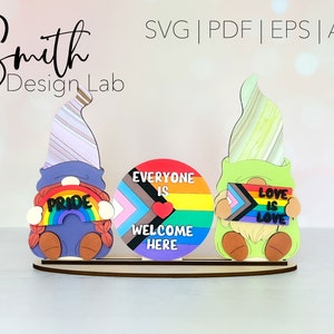 LGBTQ+ Pride Gnome Plank Sitter SVG Set | Glowforge digitale SVG | Lasergesneden bestanden | Meerdere standopties | Smith ontwerplab