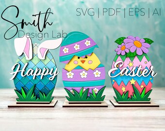 Feliz Pascua SVG, Archivo de huevo de Pascua SVG, Baby Chick SVG, Archivo de corte láser Glowforge, SmithDesignLab
