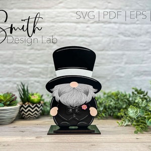 Gnome debout de marié de mariage | Fichier de coupe numérique SVG Glowforge Laser | SmithDesignLab