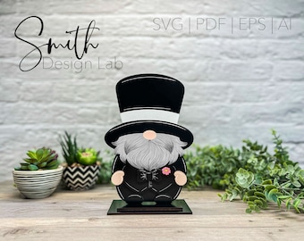 Novio de boda Gnomo de pie / Glowforge Laser SVG Archivo de corte digital / SmithDesignLab