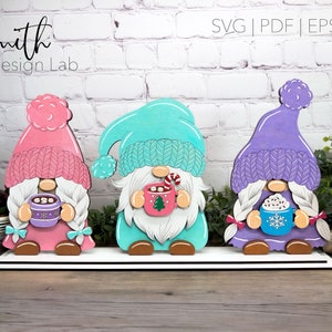 Winter Christmas Cozy Gnomes Shelf Sitter Glowforge Laser Cut Digital File SVG