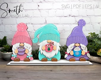 Winter Christmas Cozy Gnomes Shelf Sitter Glowforge Laser Cut Digital File SVG