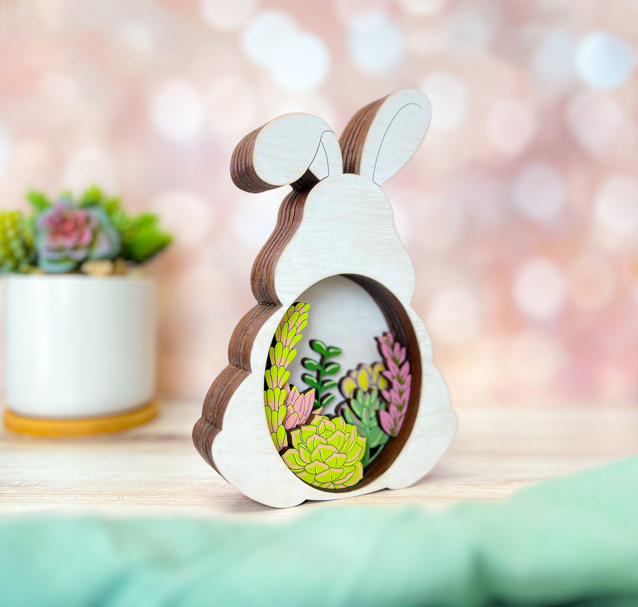Layered Bunny Succulent Easter Shelf Sitter Glowforge SVG Digital Laser ...