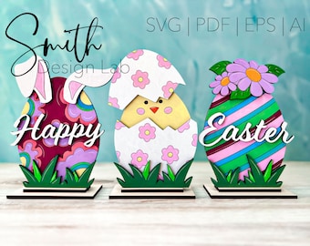 Feliz Pascua SVG, Archivo de huevo de Pascua SVG, Baby Chick SVG, Archivo de corte láser Glowforge, SmithDesignLab