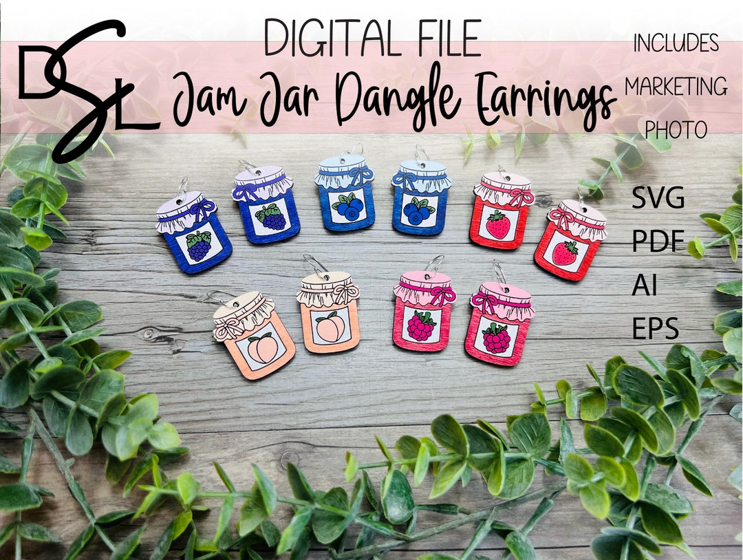 Jam Jar Dangle Earring Bundle SVG Digital Laser Cut File