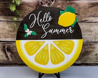 Hello Summer Lemon Door Hanger Sign SVG Glowforge - Laser Cut File