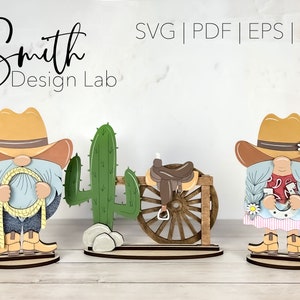 File di gnomo in piedi da cowgirl occidentale e cowboy / File di taglio laser digitale SVG Glowforge / SmithDesignLab