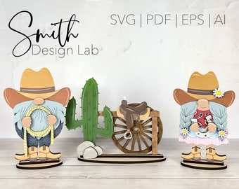 Archivo de gnomo de pie de vaquera y vaquero occidental / Glowforge SVG Archivo de corte láser digital / SmithDesignLab