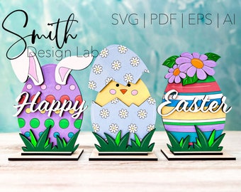 Feliz Pascua SVG, Archivo de huevo de Pascua SVG, Baby Chick SVG, Archivo de corte láser Glowforge, SmithDesignLab