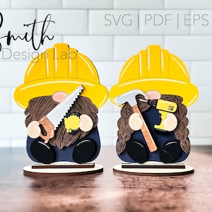 Trabalhador da construção civil Construtor Gnome Prateleira Sitter Glowforge SVG Digital Laser Cut File | SmithDesignLab