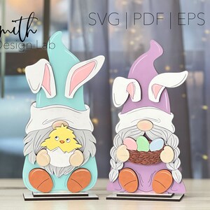 Easter Gnome Shelf Sitter Glowforge SVG Digital Laser Cut File Holiday Wood Decor Handgemaakt Design Couple Easter Egg Baby Chick AI PDF Adobe