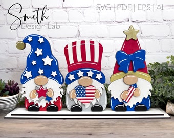 4th of July Gnome Shelf Sitter SVG Set | Glowforge Digital SVG | Laser Cut Files | Multiple Stand Options | 7 Slot Sizes | Smith Design Lab