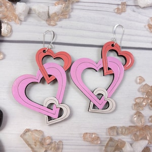Valentine's Triple Herz Ohrring SVG Glowforge - Laser Cut File