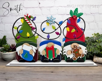 Christmas Gnomes Shelf Sitter Glowforge Laser Cut Digital File SVG