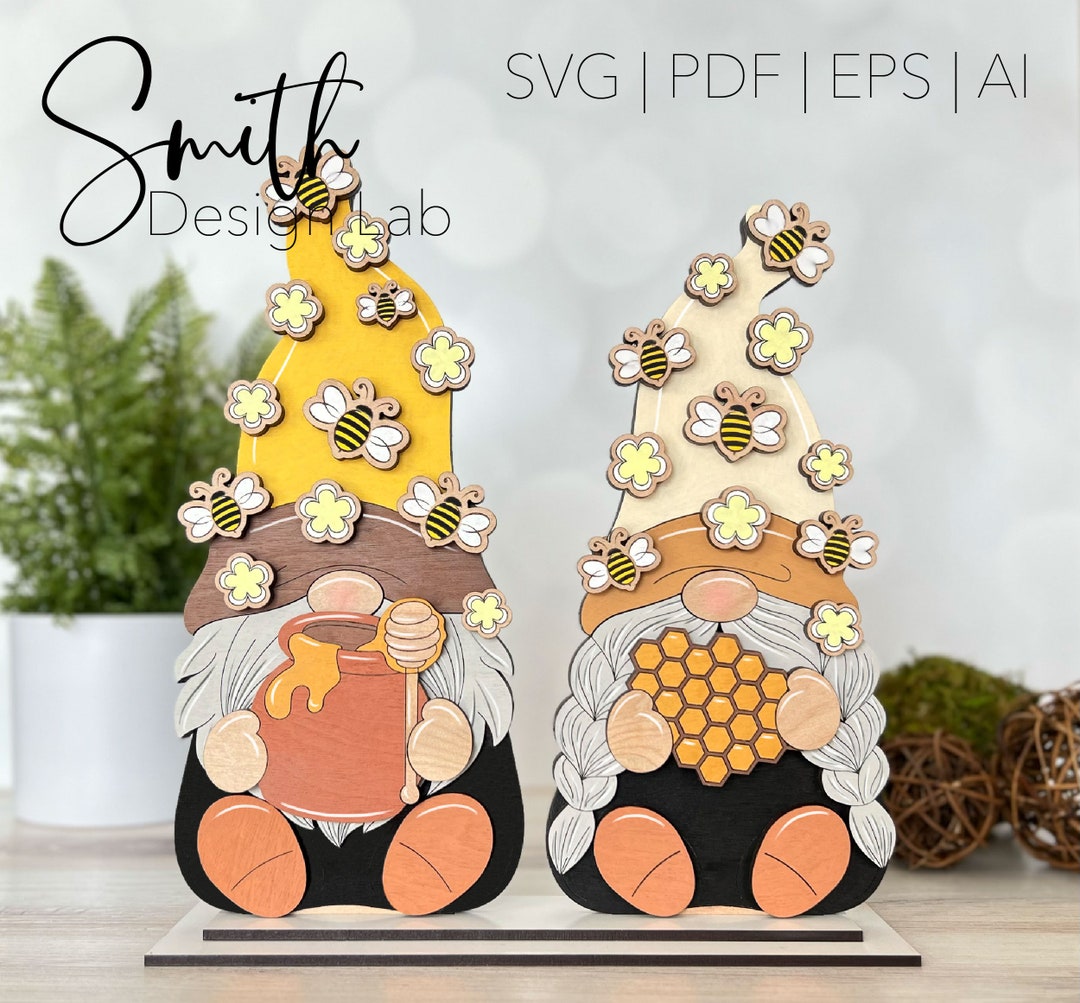 Honey Bee Gnome Shelf Sitter Glowforge SVG Digital Laser Cut File ...