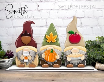 Fall Gnomes Shelf Sitter Glowforge Laser Cut Digital File SVG | SmithDesignLab