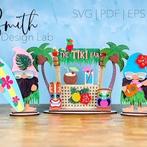 Plik Tiki Bar Standing Gnome | Hawaiian Beach Gnomes | Glowforge Laser SVG Plik do cięcia laserowego | SmithDesignLab