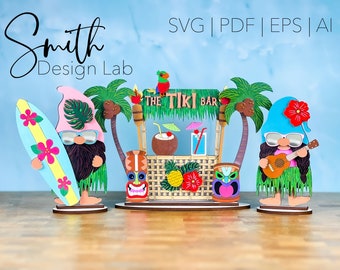 Tiki Bar Standing Gnome File / Gnomos de playa hawaianos / Glowforge Laser SVG Digital Laser Cut File / SmithDesignLab