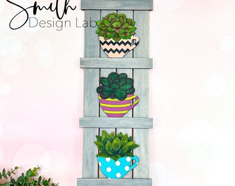 Archivo de signo inclinado suculento de taza de té / Glowforge SVG Archivo de corte láser digital / Smith Design Lab