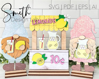 Gnomos del puesto de limonada / Glowforge Digital SVG Laser Cut File / SmithDesignLab