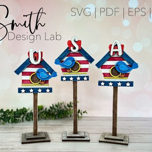 Patriotic Bird House Trio Shelf Sitter File / Glowforge SVG File di taglio laser digitale / SmithDesignLab