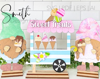 Gnomos del puesto de helados / Glowforge Laser SVG Archivo de corte digital / SmithDesignLab