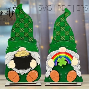 St. Patrick's Day Gnome Shelf Sitter Glowforge SVG Digital Laser Cut File Holiday Shamrock Irish Wood Decor Handmade Design Boy Girl Couple