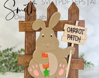 Conejito de Pascua láser SVG / Archivo de niñera de estante DIY de madera / Archivo de corte Glowforge / Decoración de Pascua de madera de granja