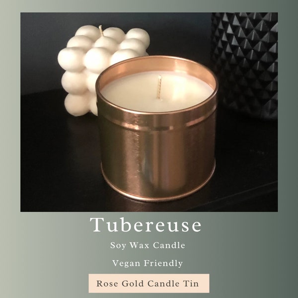 Tubereuse Diptyque Inspired Fragrance Handcrafted Soy Wax Candle Rose Gold Tin