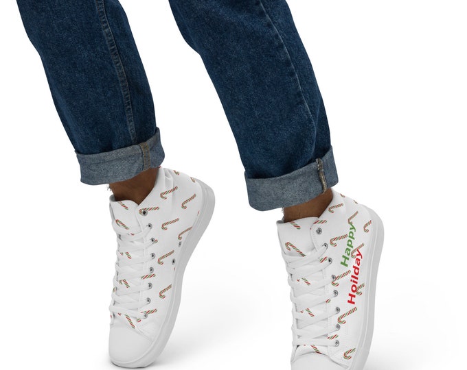 Candy Cane Men’s high top canvas shoes