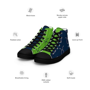 Seattle Seahawks Zodiac Sign Shoes l Adult Gym Sneakers l Astrology Hightops l Custom High Top Canvas Shoe l Pattern Gift l Football Kicks